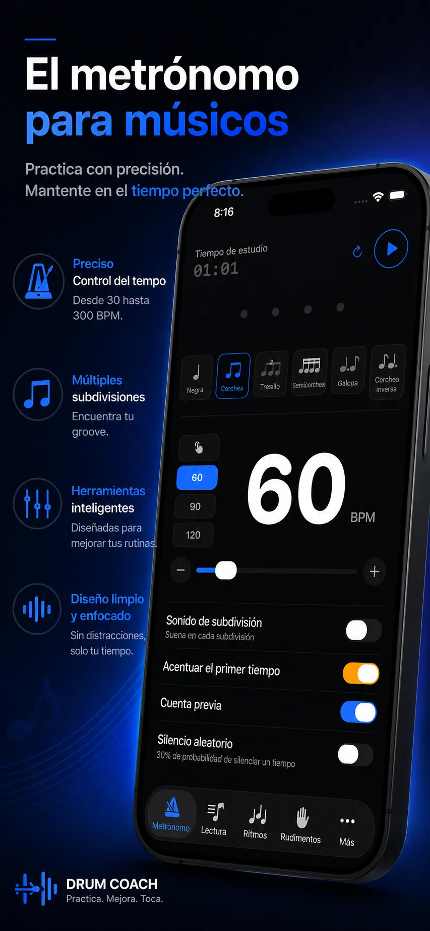 Screenshot de App Store de Drum Coach 3 en español