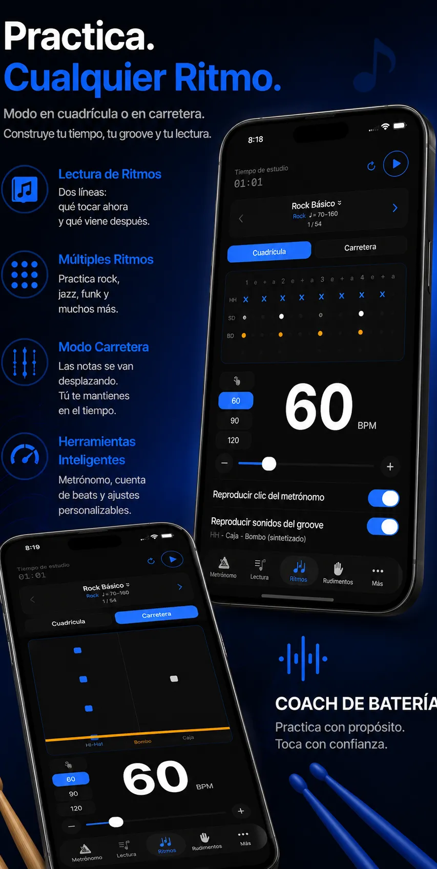 Screenshot de App Store de Drum Coach 5 en español