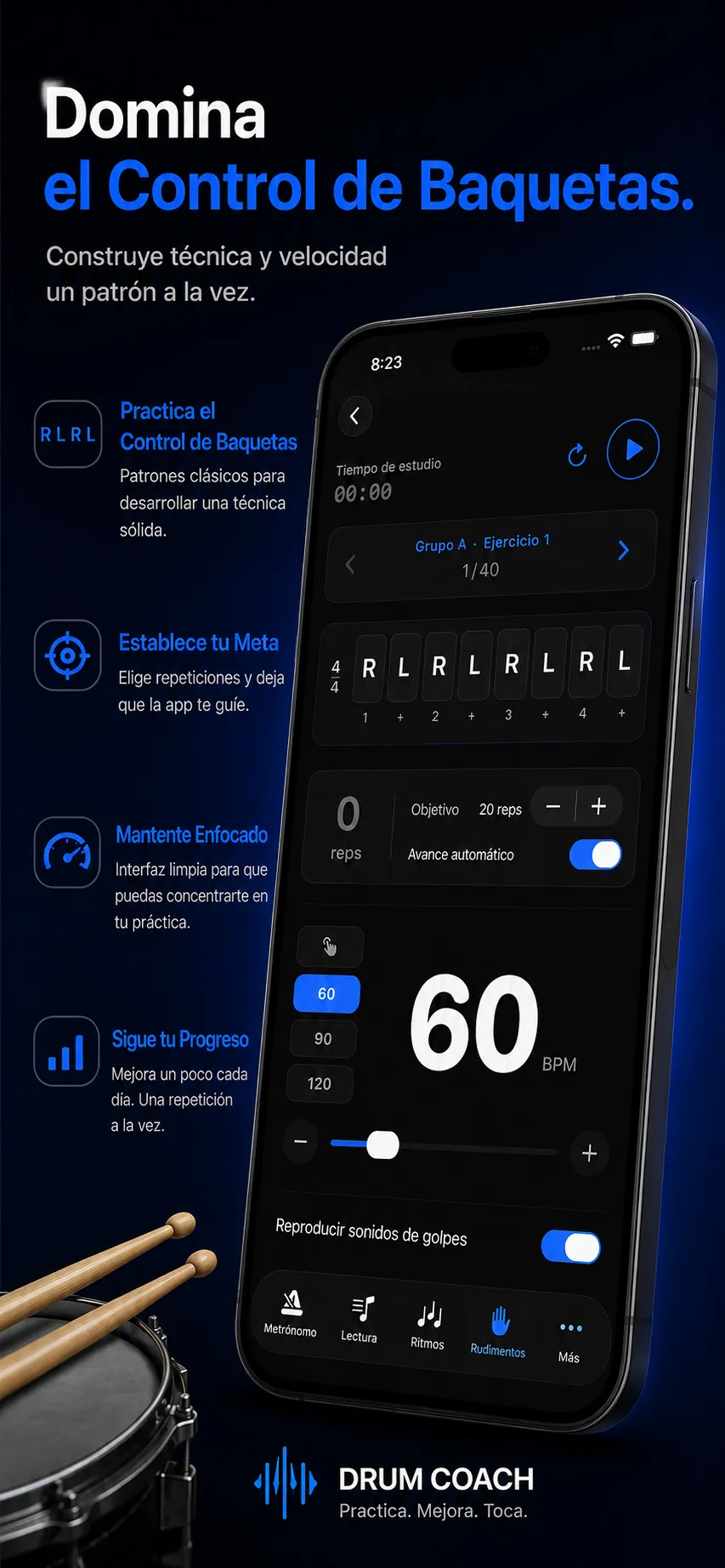 Screenshot de App Store de Drum Coach 7 en español